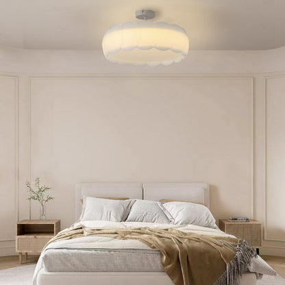 Modern Minimalist Metal Pe Round Wavy LED Semi-flush Mount Ceiling Light for Bedroom