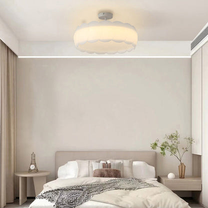 Modern Minimalist Metal Pe Round Wavy LED Semi-flush Mount Ceiling Light for Bedroom