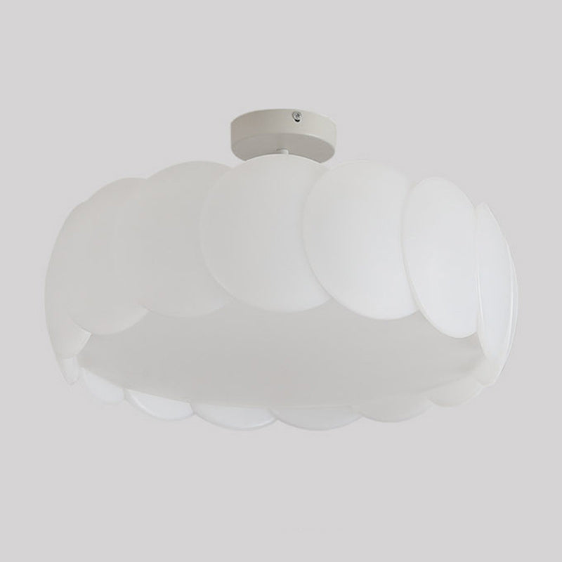 Modern Minimalist Metal Pe Round Wavy LED Semi-flush Mount Ceiling Light for Bedroom