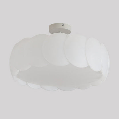 Modern Minimalist Metal Pe Round Wavy LED Semi-flush Mount Ceiling Light for Bedroom