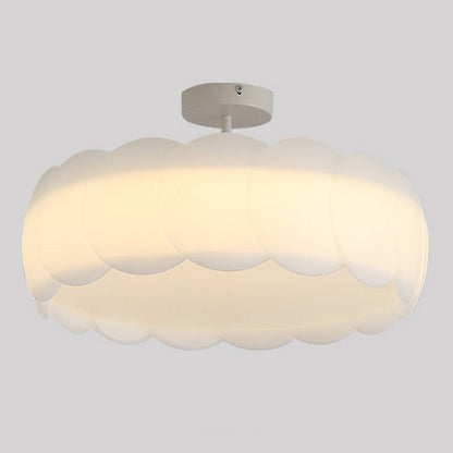 Modern Minimalist Metal Pe Round Wavy LED Semi-flush Mount Ceiling Light for Bedroom