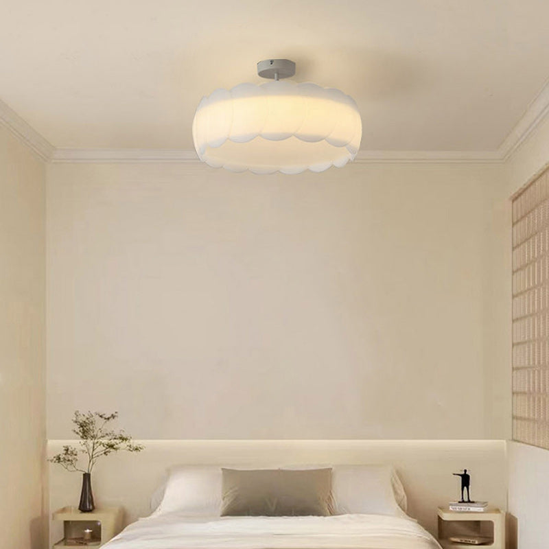 Modern Minimalist Metal Pe Round Wavy LED Semi-flush Mount Ceiling Light for Bedroom