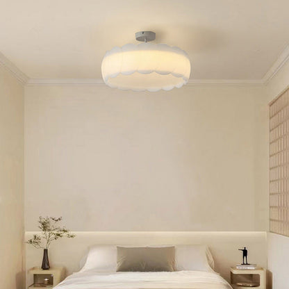 Modern Minimalist Metal Pe Round Wavy LED Semi-flush Mount Ceiling Light for Bedroom