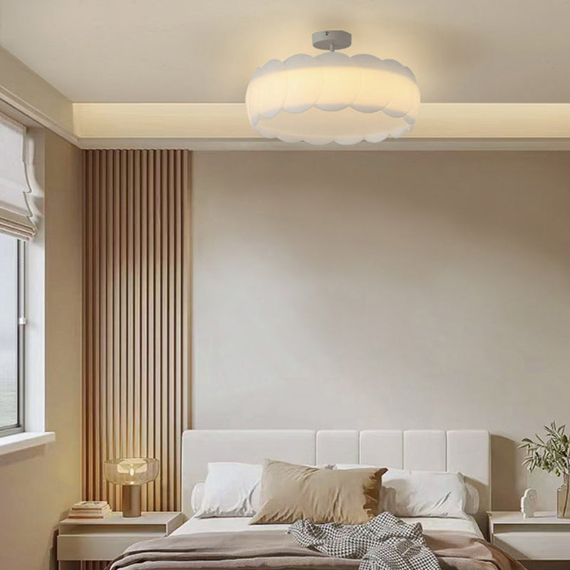 Modern Minimalist Metal Pe Round Wavy LED Semi-flush Mount Ceiling Light for Bedroom