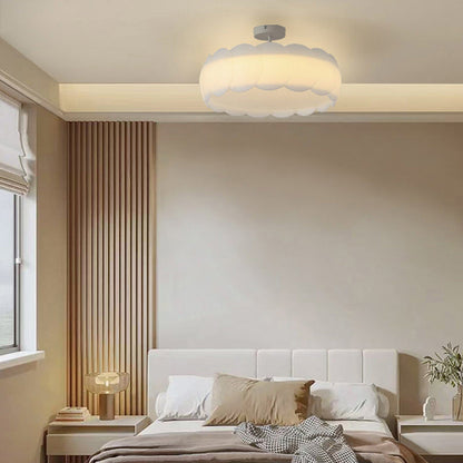 Modern Minimalist Metal Pe Round Wavy LED Semi-flush Mount Ceiling Light for Bedroom