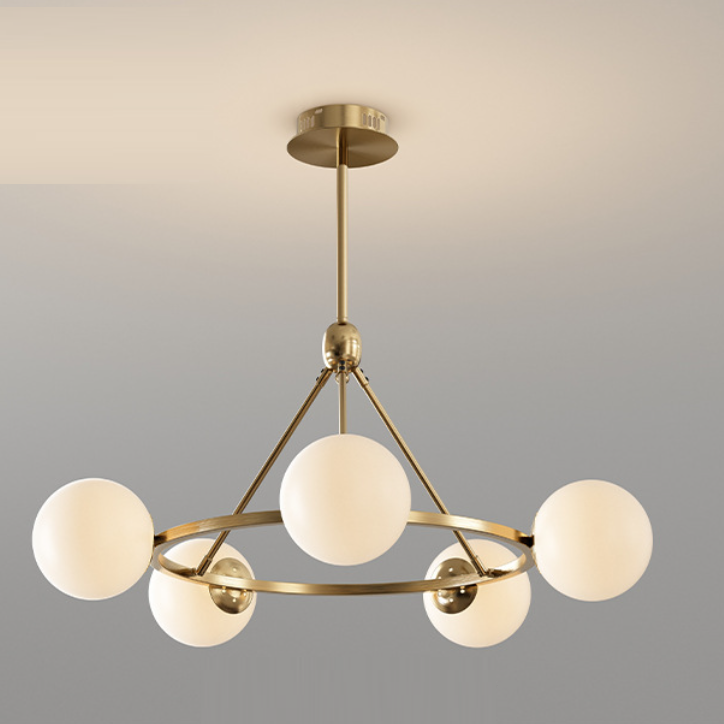 Contemporary Scandinavian Glass & Iron Globe Round 5/6/8-light Chandelier for Bedroom & Living Room BulbSquare