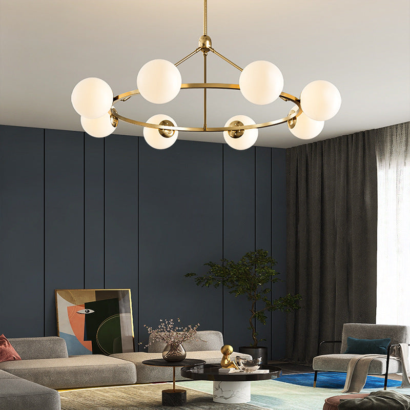 Contemporary Scandinavian Glass & Iron Globe Round 5/6/8-light Chandelier for Bedroom & Living Room BulbSquare