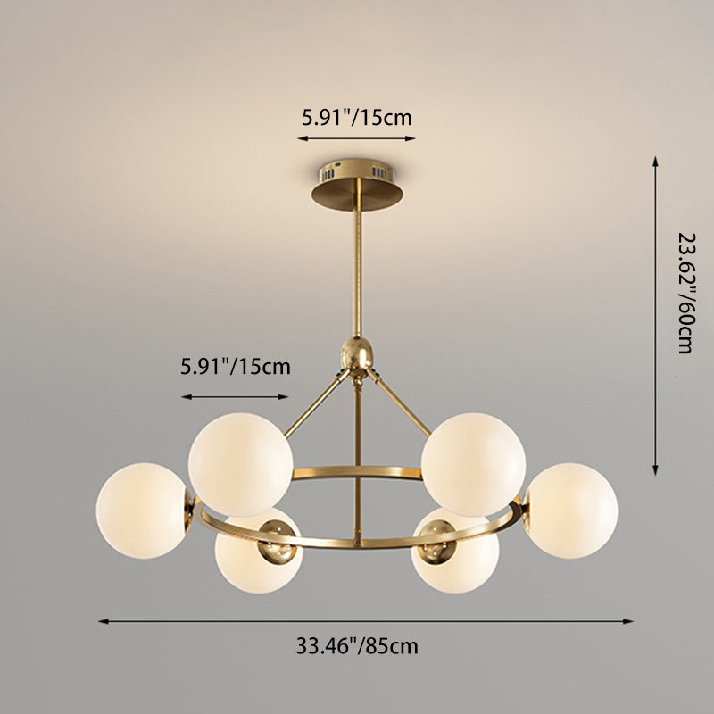 Contemporary Scandinavian Glass & Iron Globe Round 5/6/8-light Chandelier for Bedroom & Living Room BulbSquare
