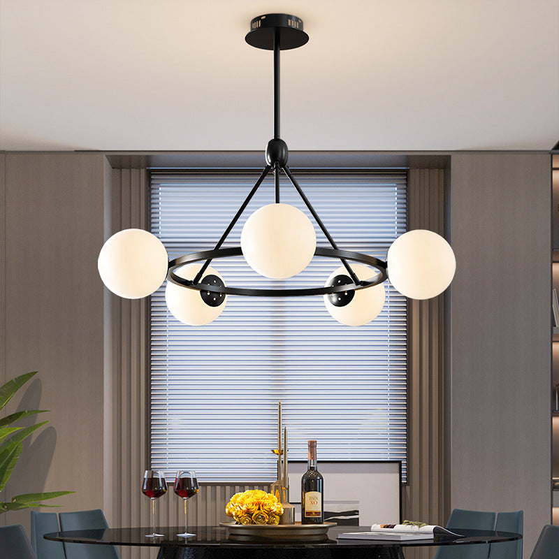 Contemporary Scandinavian Glass & Iron Globe Round 5/6/8-light Chandelier for Bedroom & Living Room BulbSquare