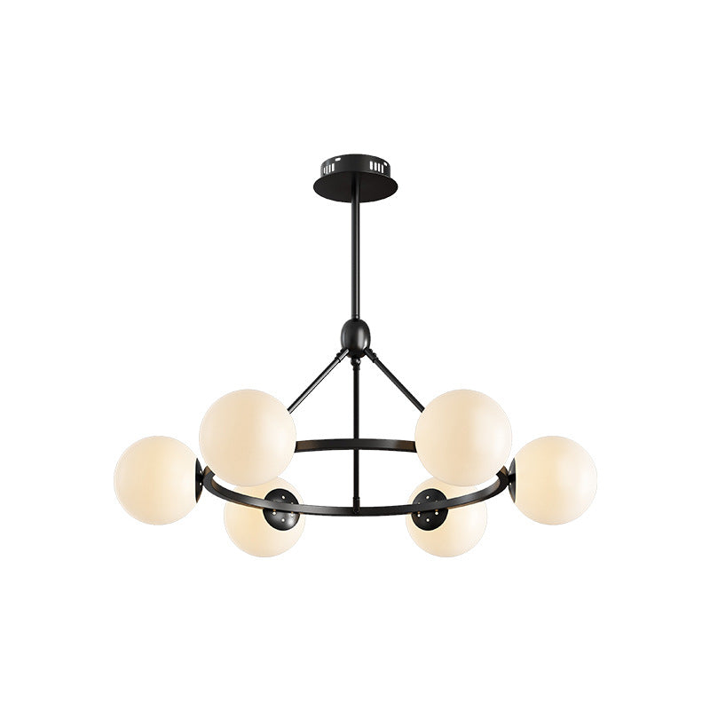 Contemporary Scandinavian Glass & Iron Globe Round 5/6/8-light Chandelier for Bedroom & Living Room BulbSquare