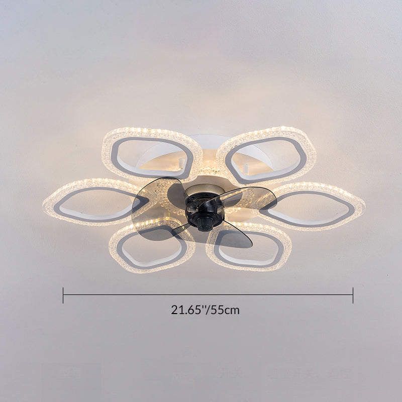 Contemporary Creative Acrylic ABS Floral Round LED Semi-Flush Mount Ceiling Fan Light For Bedroom
