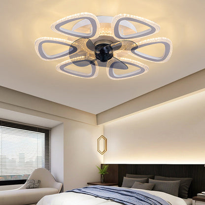 Contemporary Creative Acrylic ABS Floral Round LED Semi-Flush Mount Ceiling Fan Light For Bedroom