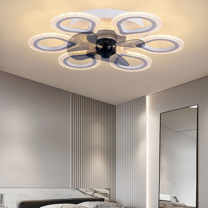 Contemporary Creative Acrylic ABS Floral Round LED Semi-Flush Mount Ceiling Fan Light For Bedroom