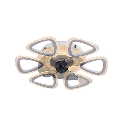 Contemporary Creative Acrylic ABS Floral Round LED Semi-Flush Mount Ceiling Fan Light For Bedroom
