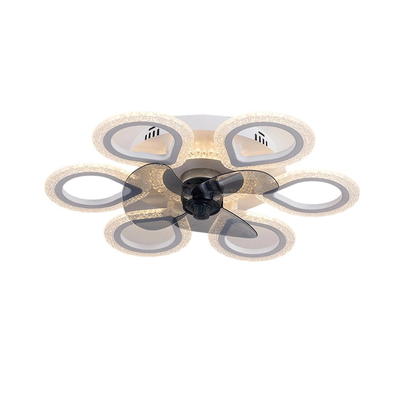 Contemporary Creative Acrylic ABS Floral Round LED Semi-Flush Mount Ceiling Fan Light For Bedroom