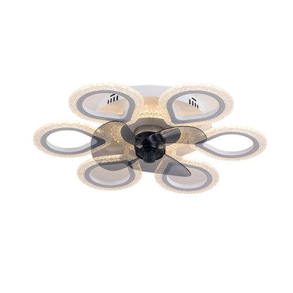 Contemporary Creative Acrylic ABS Floral Round LED Semi-Flush Mount Ceiling Fan Light For Bedroom