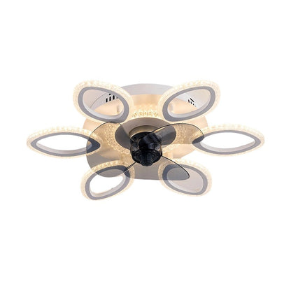 Contemporary Creative Acrylic ABS Floral Round LED Semi-Flush Mount Ceiling Fan Light For Bedroom