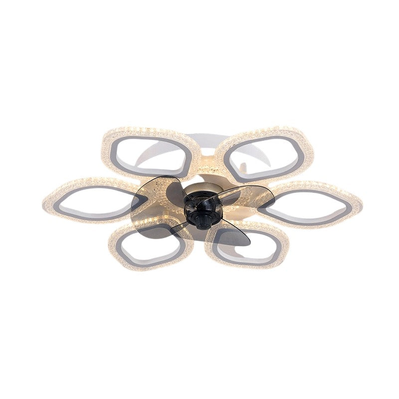 Contemporary Creative Acrylic ABS Floral Round LED Semi-Flush Mount Ceiling Fan Light For Bedroom