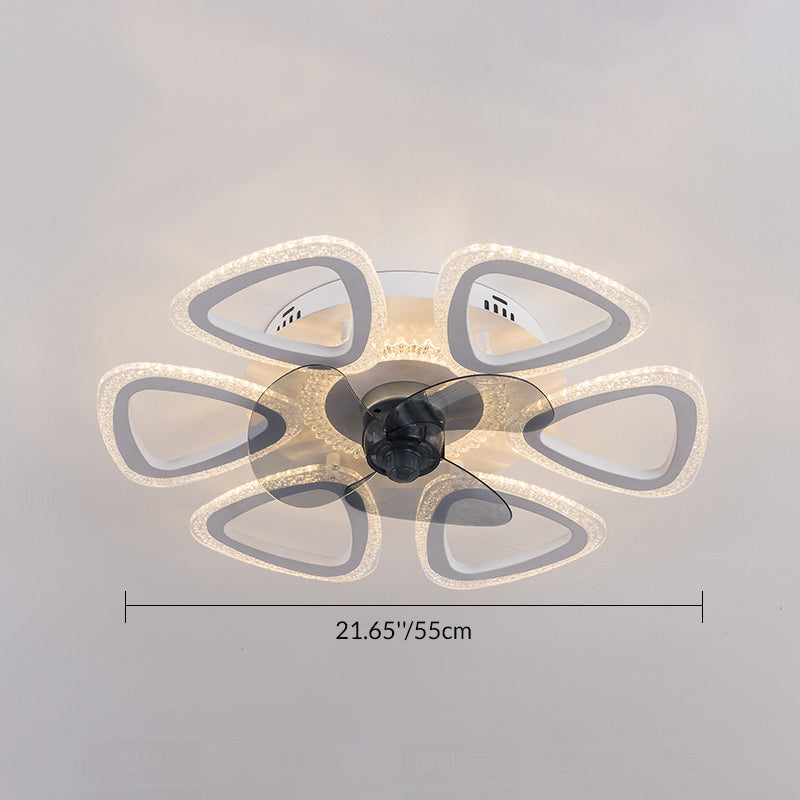 Contemporary Creative Acrylic ABS Floral Round LED Semi-Flush Mount Ceiling Fan Light For Bedroom