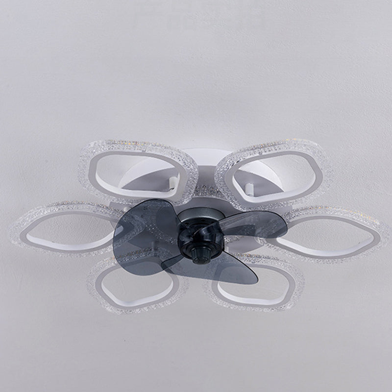 Contemporary Creative Acrylic ABS Floral Round LED Semi-Flush Mount Ceiling Fan Light For Bedroom