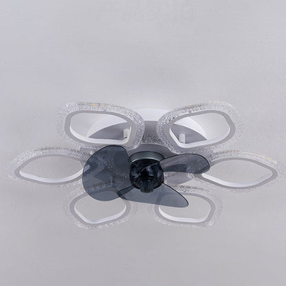 Contemporary Creative Acrylic ABS Floral Round LED Semi-Flush Mount Ceiling Fan Light For Bedroom