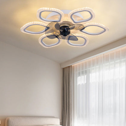 Contemporary Creative Acrylic ABS Floral Round LED Semi-Flush Mount Ceiling Fan Light For Bedroom