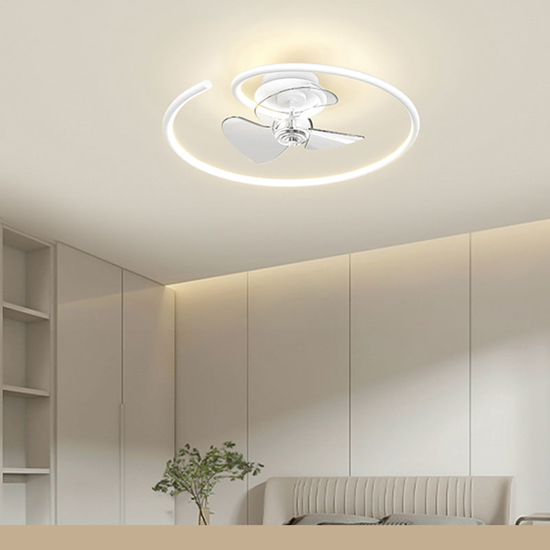 Contemporary Scandinavian Silicone Aluminum Linear Semi-round LED Semi-flush Mount Ceiling Fan Light for Bedroom