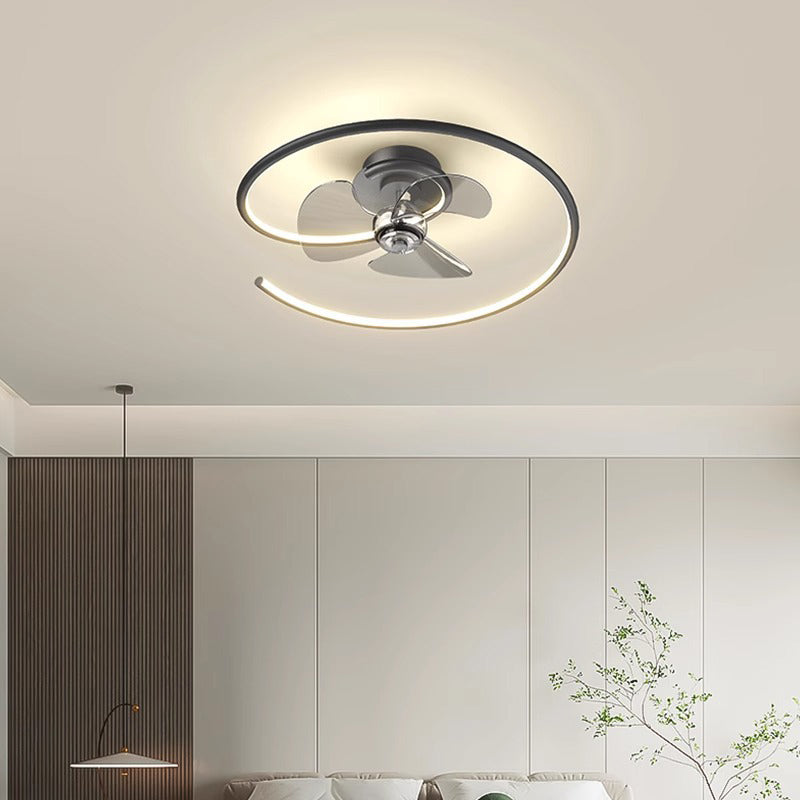 Contemporary Scandinavian Silicone Aluminum Linear Semi-round LED Semi-flush Mount Ceiling Fan Light for Bedroom