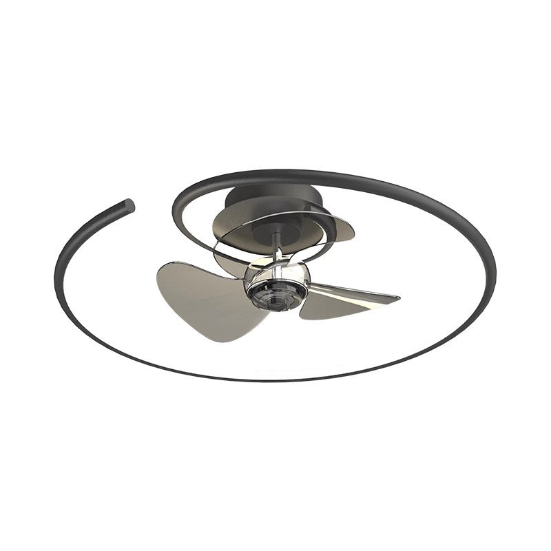 Contemporary Scandinavian Silicone Aluminum Linear Semi-round LED Semi-flush Mount Ceiling Fan Light for Bedroom