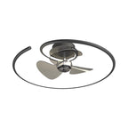 Contemporary Scandinavian Silicone Aluminum Linear Semi-round LED Semi-flush Mount Ceiling Fan Light for Bedroom
