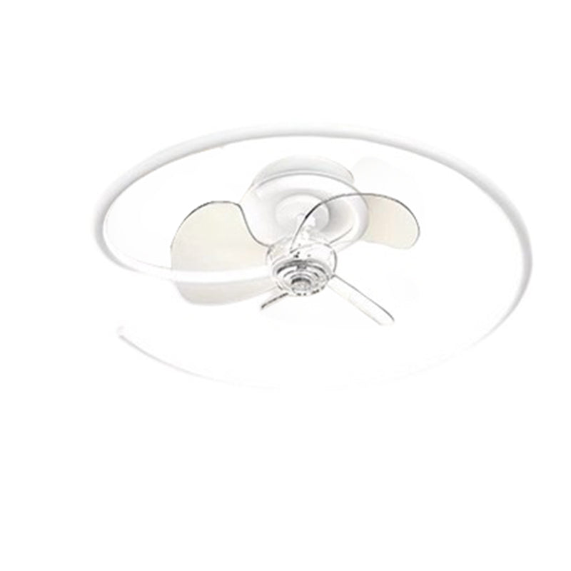Contemporary Scandinavian Silicone Aluminum Linear Semi-round LED Semi-flush Mount Ceiling Fan Light for Bedroom