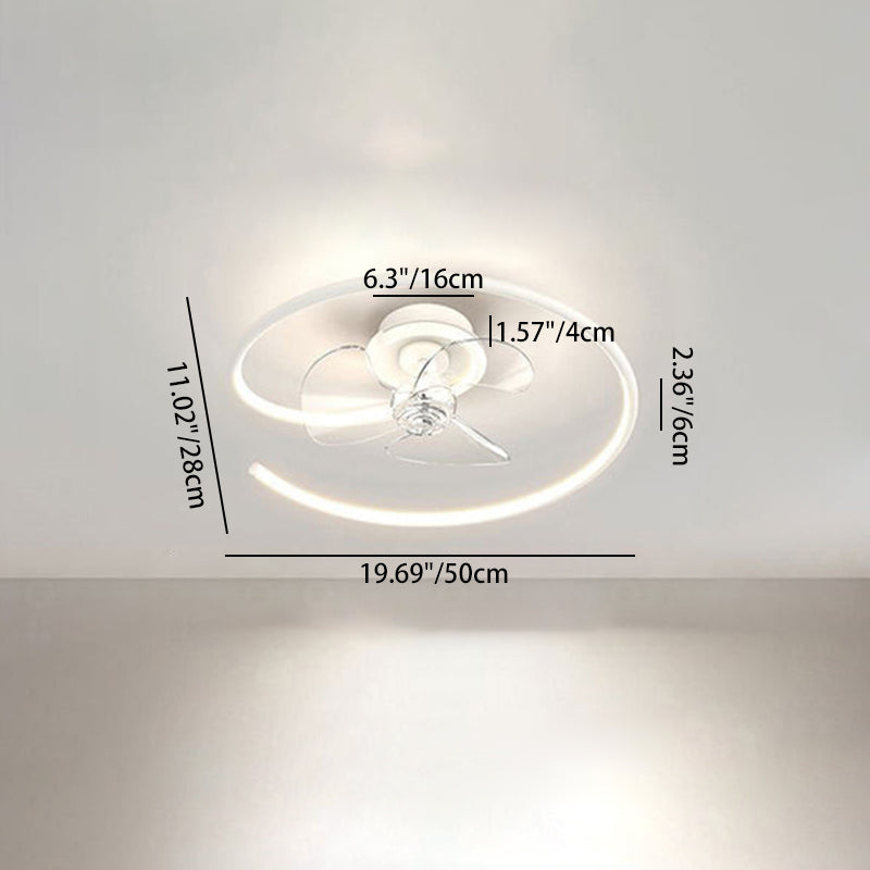 Contemporary Scandinavian Silicone Aluminum Linear Semi-round LED Semi-flush Mount Ceiling Fan Light for Bedroom