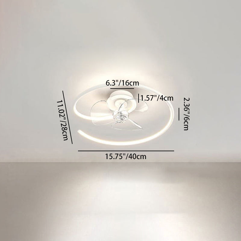 Contemporary Scandinavian Silicone Aluminum Linear Semi-round LED Semi-flush Mount Ceiling Fan Light for Bedroom