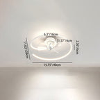Contemporary Scandinavian Silicone Aluminum Linear Semi-round LED Semi-flush Mount Ceiling Fan Light for Bedroom