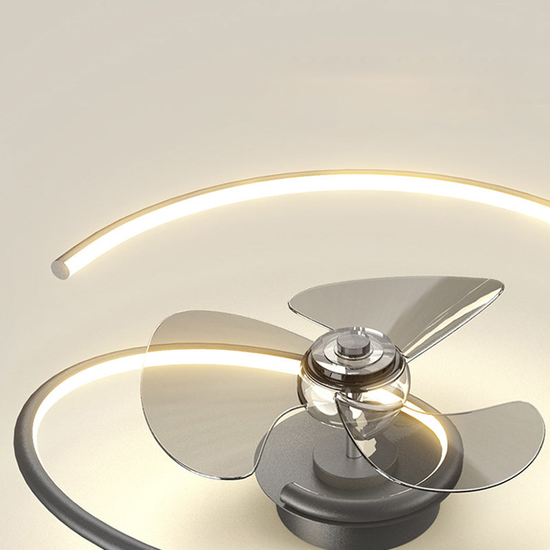 Contemporary Scandinavian Silicone Aluminum Linear Semi-round LED Semi-flush Mount Ceiling Fan Light for Bedroom
