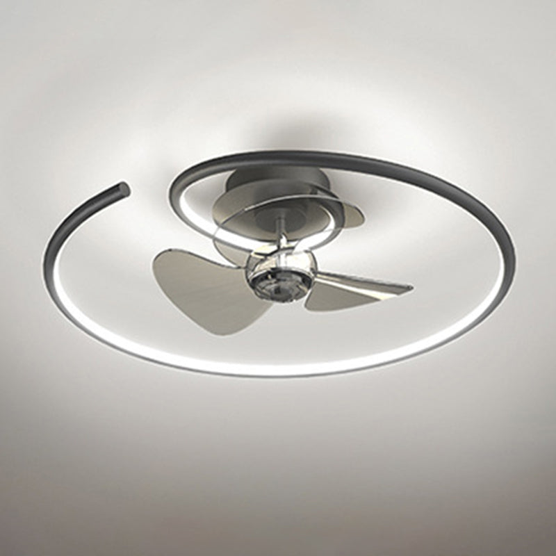 Contemporary Scandinavian Silicone Aluminum Linear Semi-round LED Semi-flush Mount Ceiling Fan Light for Bedroom