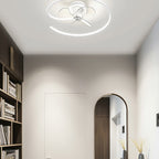 Contemporary Scandinavian Silicone Aluminum Linear Semi-round LED Semi-flush Mount Ceiling Fan Light for Bedroom