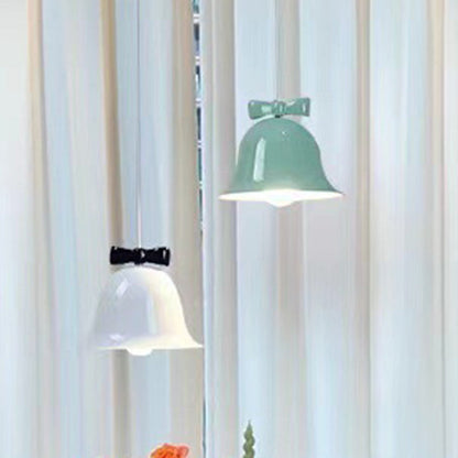 Modern Art Deco Iron Bowknot Bell-Shaped 1-Light Pendant Light For Bedroom