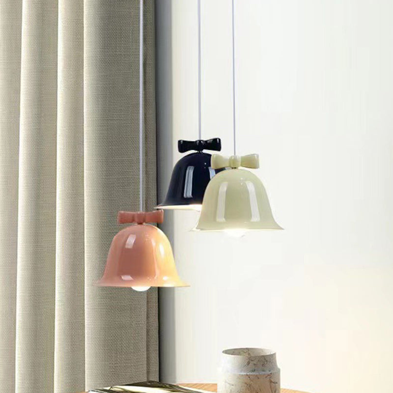 Modern Art Deco Iron Bowknot Bell-Shaped 1-Light Pendant Light For Bedroom