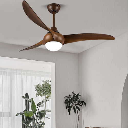 Traditional Vintage Metal ABS Copper Long-Blade Round 1-Light Semi-Flush Mount Ceiling Fan Light For Bedroom