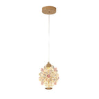 Contemporary Creative Crystal Iron Floral Round LED Pendant Light For Living Room