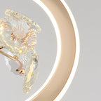 Contemporary Creative Crystal Iron Floral Round LED Pendant Light For Living Room