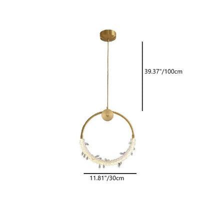 Contemporary Scandinavian Crystal Brass Ring Round LED Pendant Light For Living Room