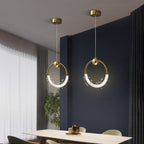 Contemporary Scandinavian Crystal Brass Ring Round LED Pendant Light For Living Room