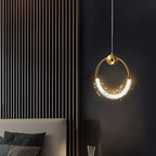 Contemporary Scandinavian Crystal Brass Ring Round LED Pendant Light For Living Room