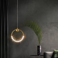 Contemporary Scandinavian Crystal Brass Ring Round LED Pendant Light For Living Room
