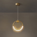 Contemporary Scandinavian Crystal Brass Ring Round LED Pendant Light For Living Room