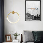 Contemporary Scandinavian Crystal Brass Ring Round LED Pendant Light For Living Room