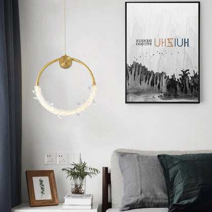 Contemporary Scandinavian Crystal Brass Ring Round LED Pendant Light For Living Room