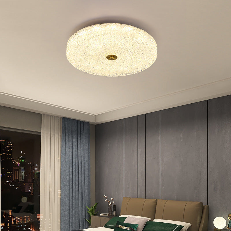 Contemporary Scandinavian Acrylic Stainless Steel Round Cylinder LED Flush Mount Ceiling Light For Bedroom